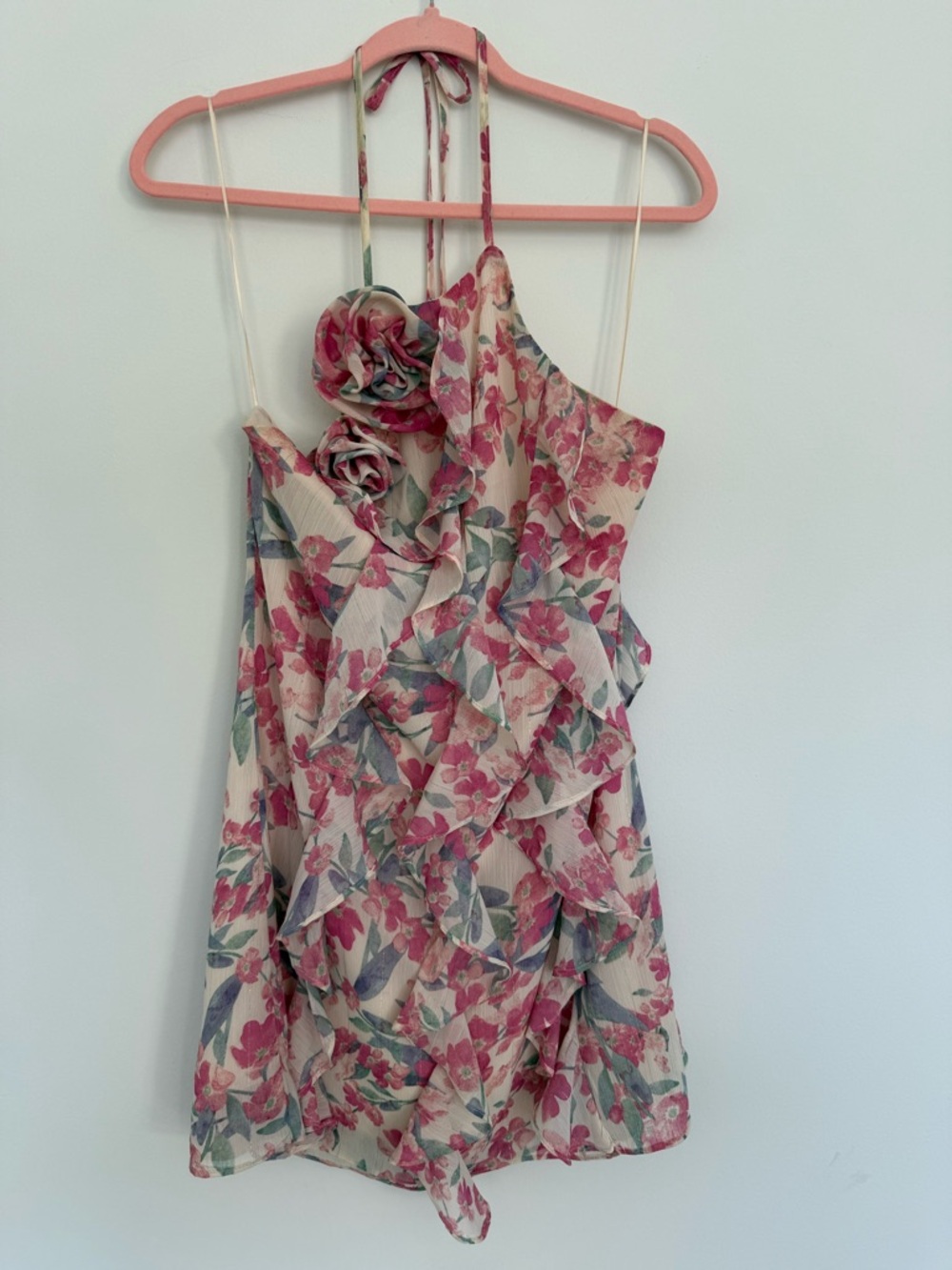 Floral Pink Ruffle Shift Dress - Picture 3 of 9